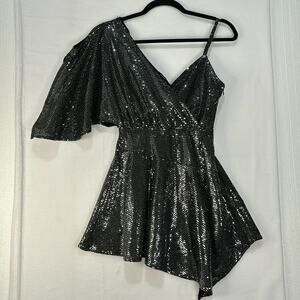 Forever 21 Bedazzled Silver Black Asymmetrical Mini Dress Size XS